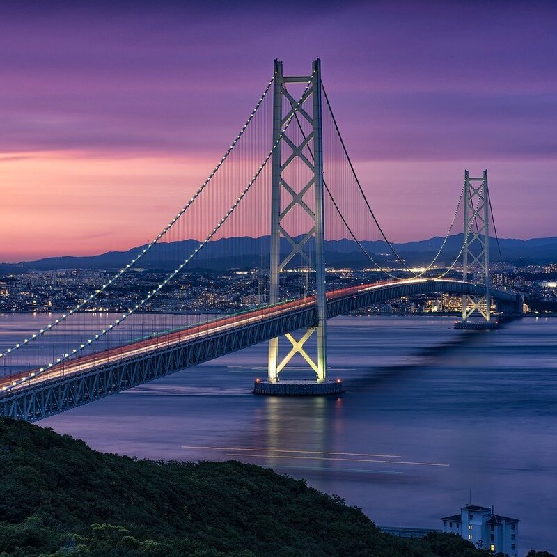 landscape at dusk the akashi-kaikyo bridge