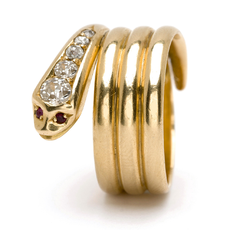 Victorian Vintage Gold Diamond Snake Ring